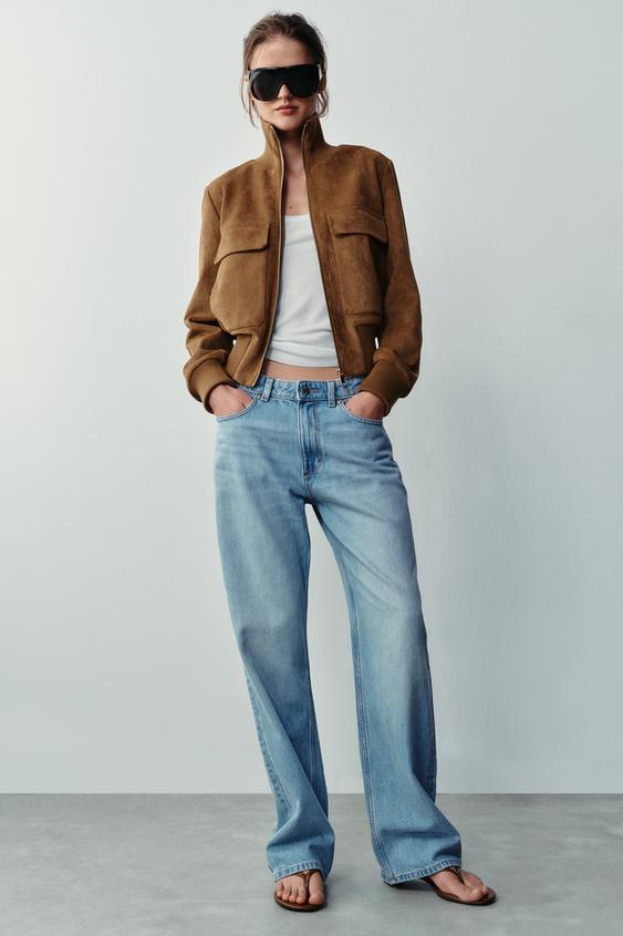 Suede-Effect Bomber Jacket
