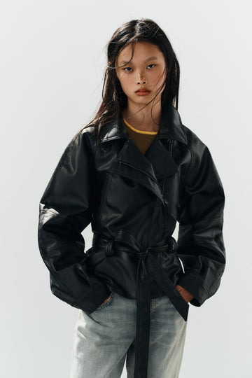 Belted Faux Leather Jacket
