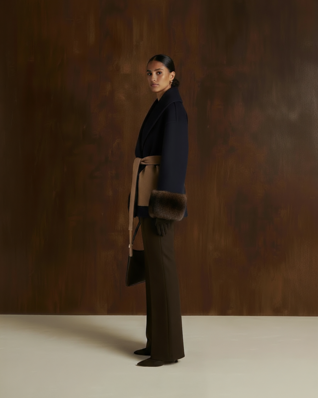 Belted Fur Cuff Coat