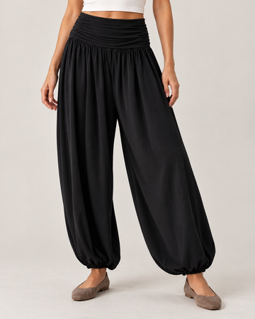 Women’s High Waisted Balloon Trousers with Draped Waistband
