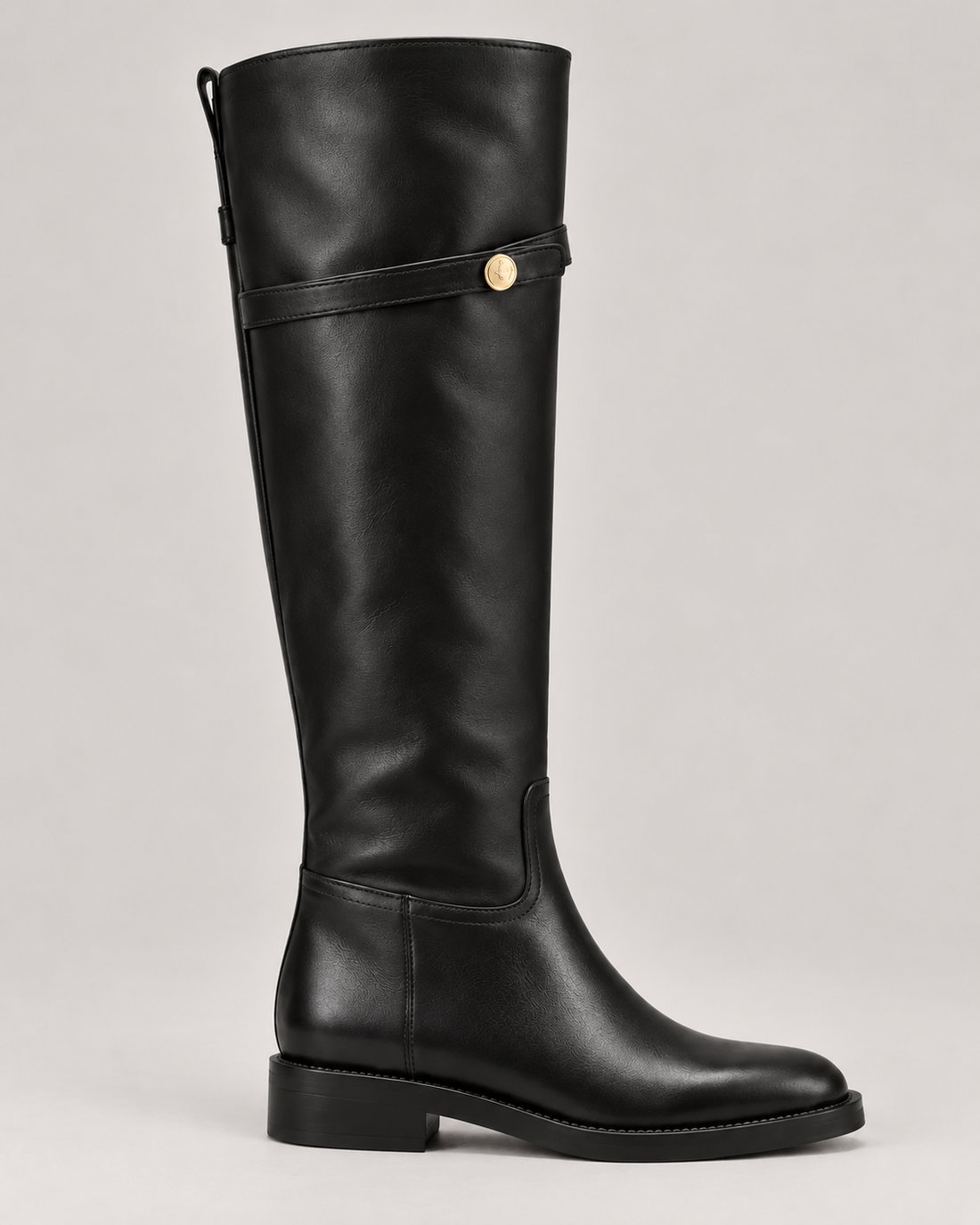 Women's Black Leather Knee-High Boots – Low Block Heel