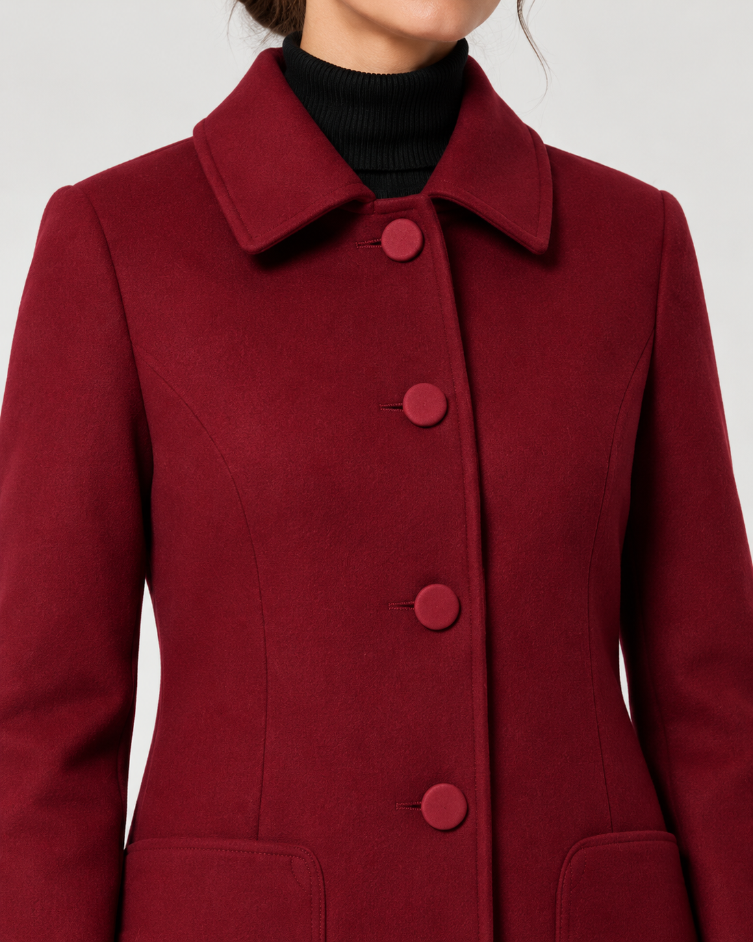 Women's Single-Breasted Coat – Classic Collar & Patch Pockets