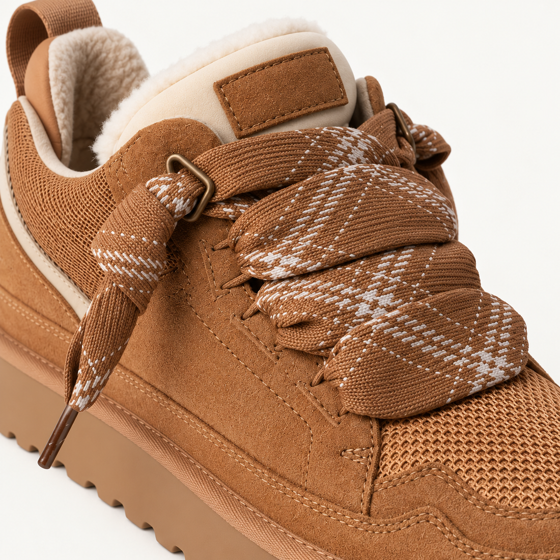 Women's Platform Trainers – Suede-Look Panels & Checked Laces