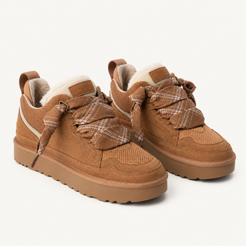Women's Platform Trainers – Suede-Look Panels & Checked Laces
