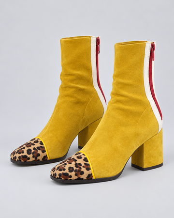 Women's Chic Ankle Boots with Block Heel & Leopard Print Toe