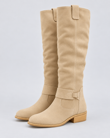 Women's Leather Knee-High Boot with Wedge Sole