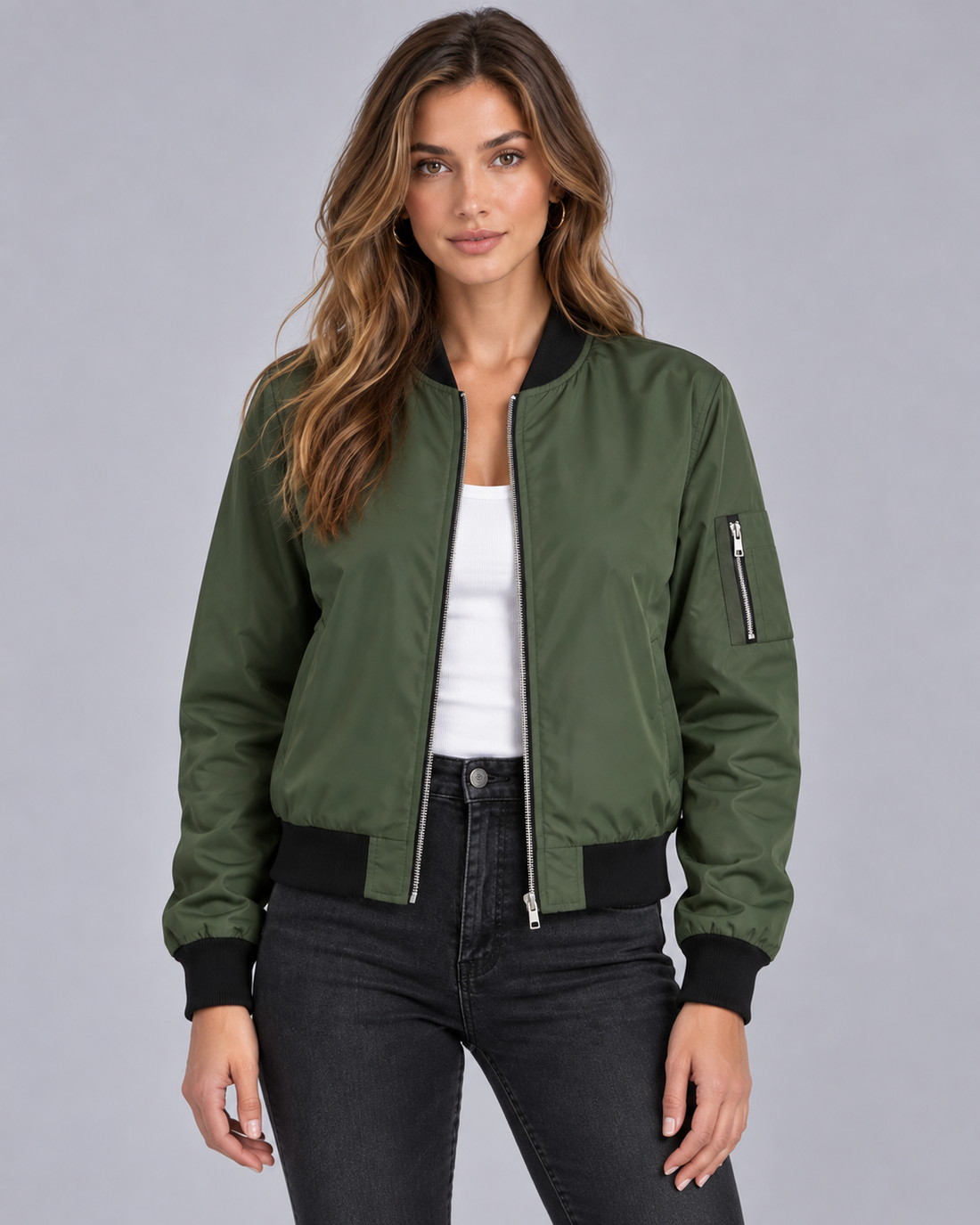 Women Zip-Up Bomber Jacket