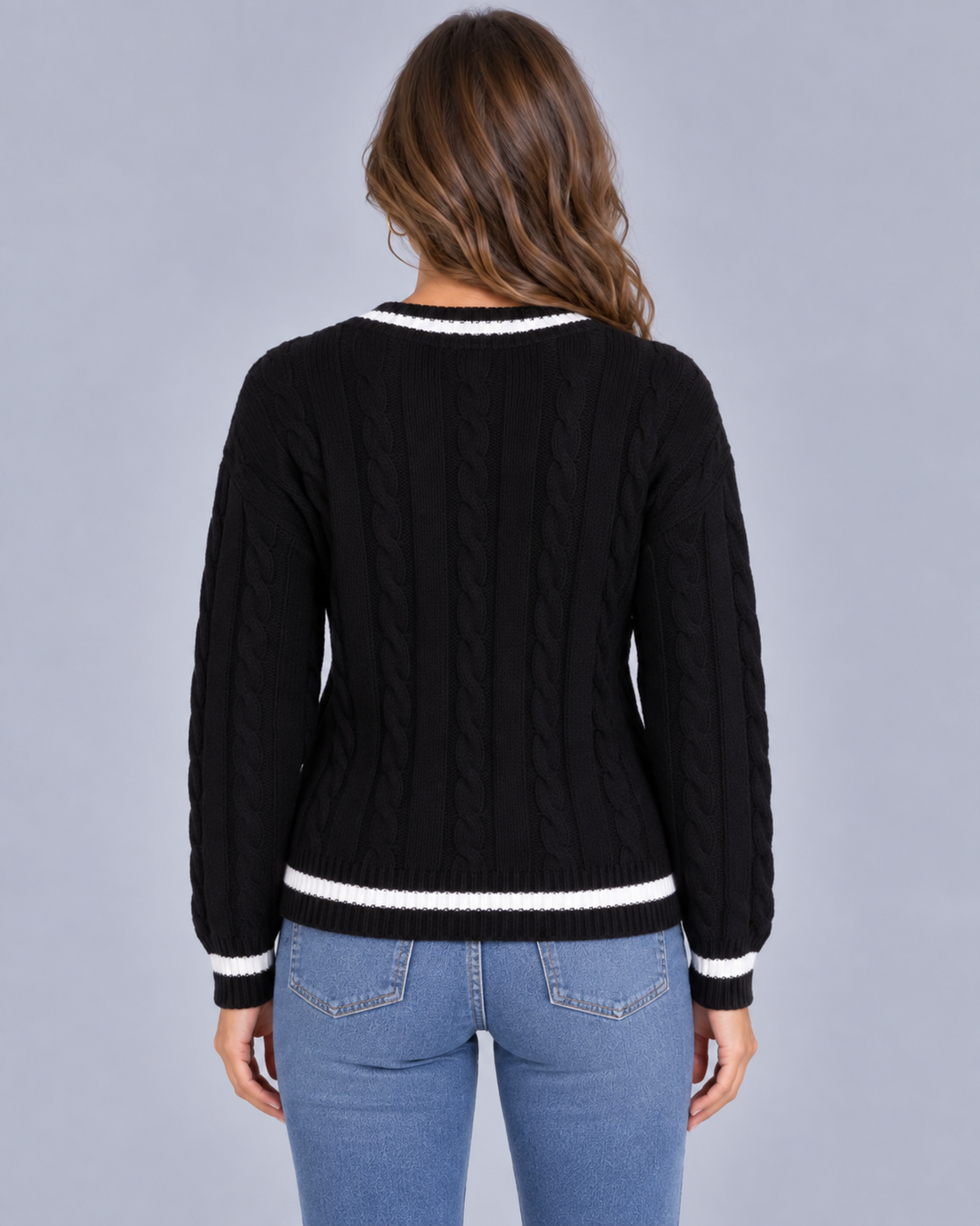 Women's Soft Cable Knit Jumper | V-Neck Pullover Sweater