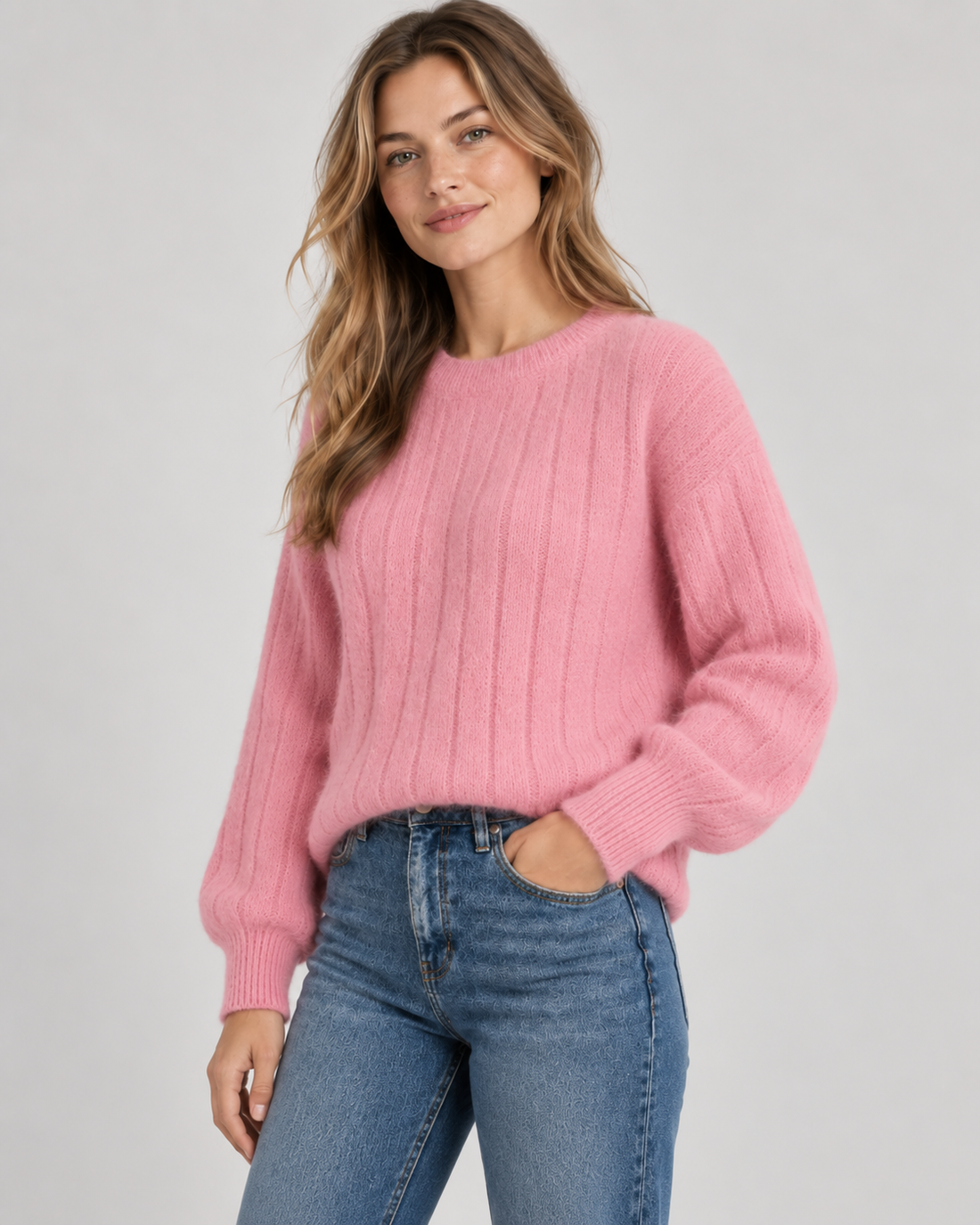 Women's Ribbed Crew Neck Knit Jumper