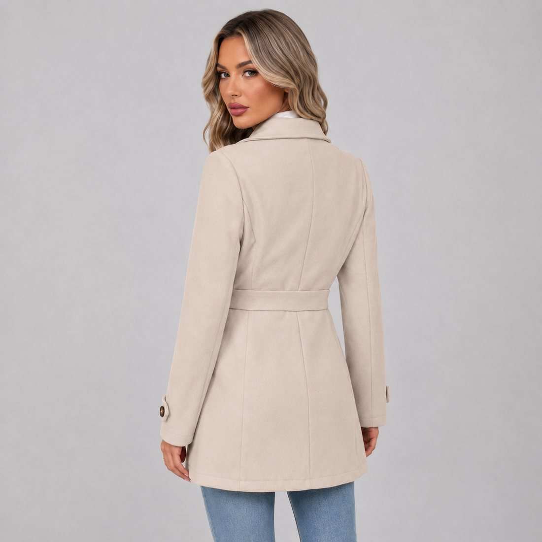 Women Belted Double Breasted Trench Jacket