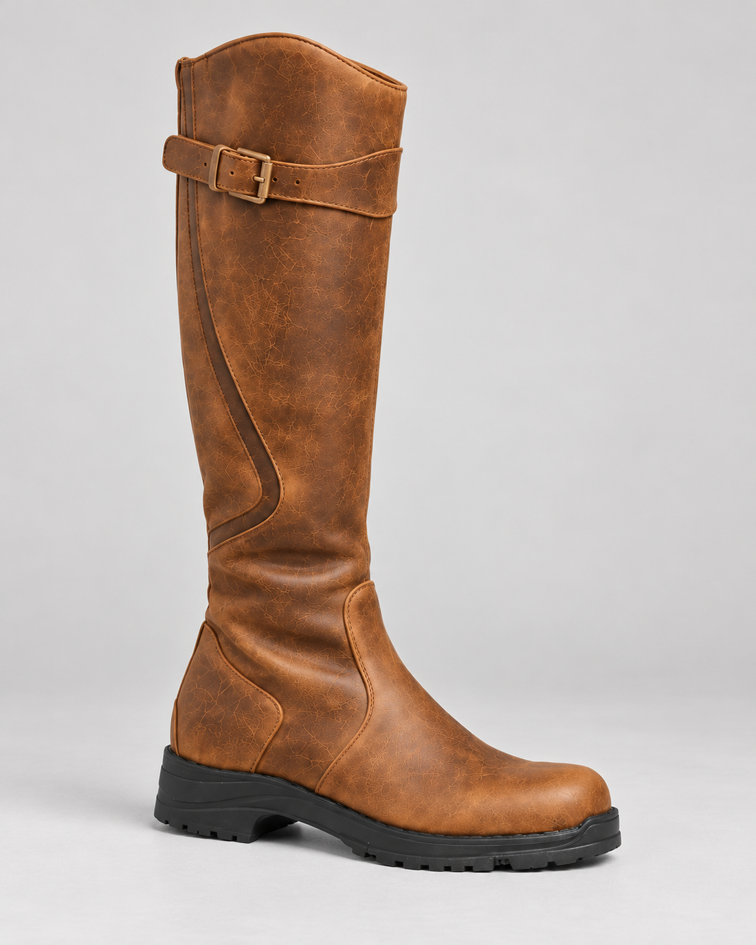 Women's Waterproof Leather Knee-High Boots – Buckle Strap