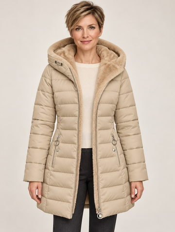 Women’s Hooded Puffer Coat – Fleece-Lined & Longline