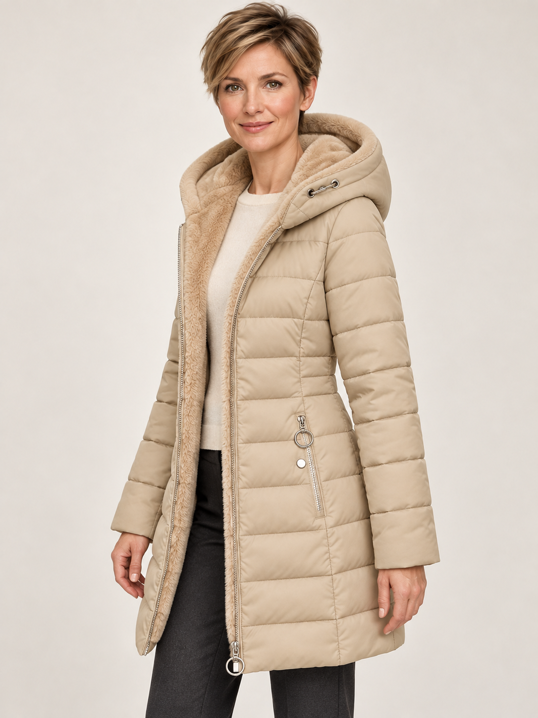 Women’s Hooded Puffer Coat – Fleece-Lined & Longline