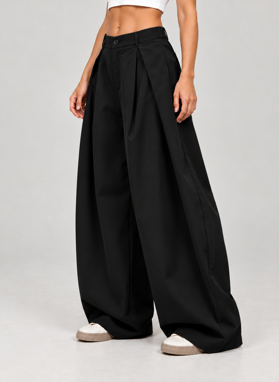 Women’s Wide Leg Trousers with Front Pleats and Relaxed Fit