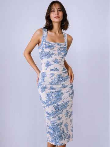 Elowra Mesh Maxi Dress Floral Blue
