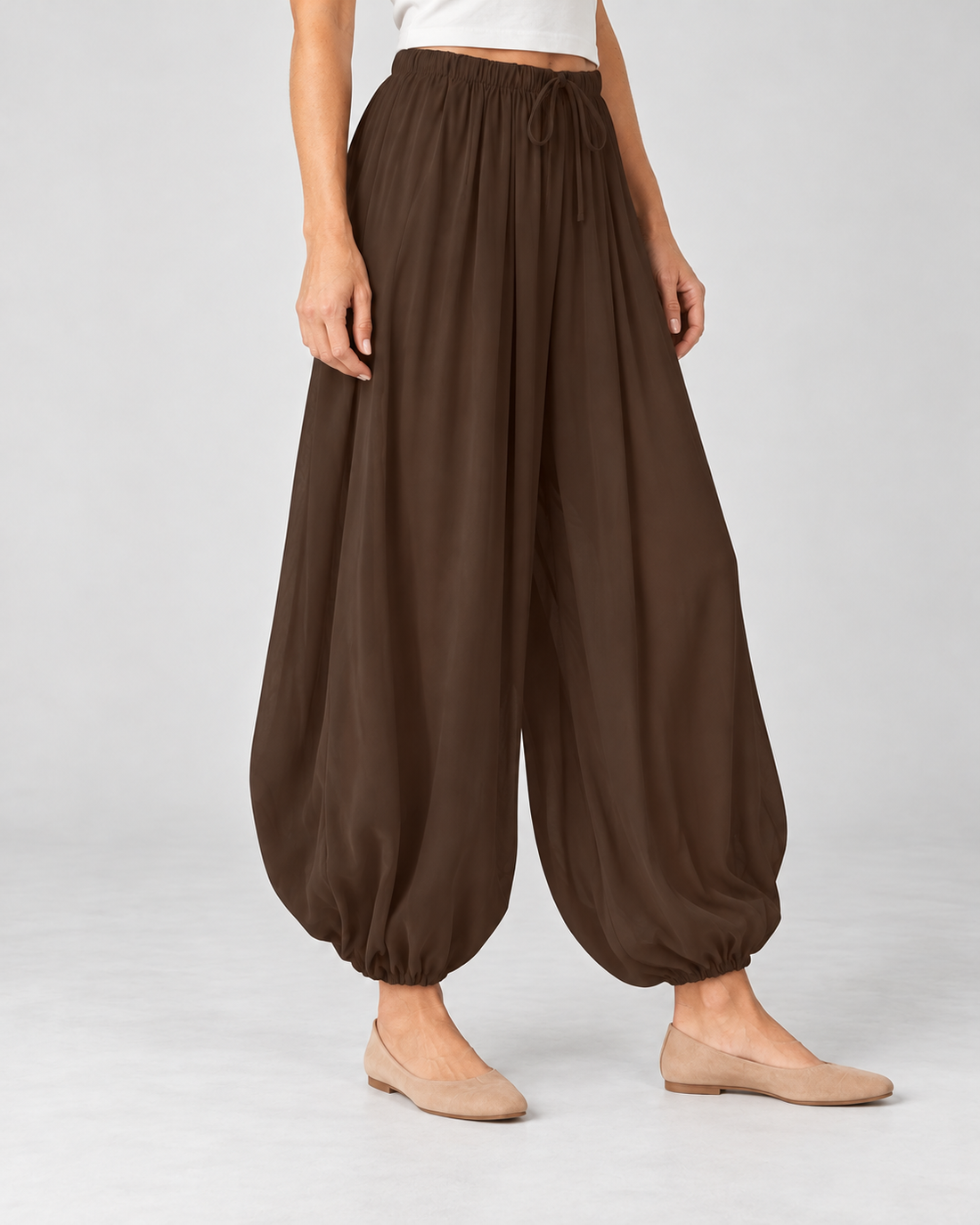 Women’s Wide Leg Trousers with Balloon Fit and Drawstring Waist