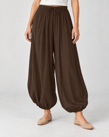 Women’s Wide Leg Trousers with Balloon Fit and Drawstring Waist