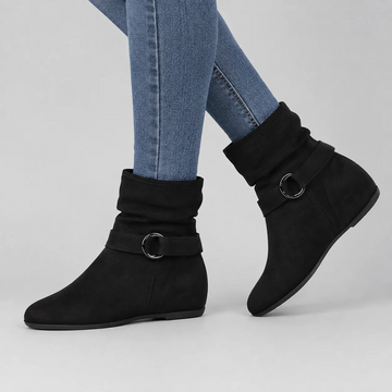 Women's Slouch Ankle Boots – Buckle Detail Low Heel