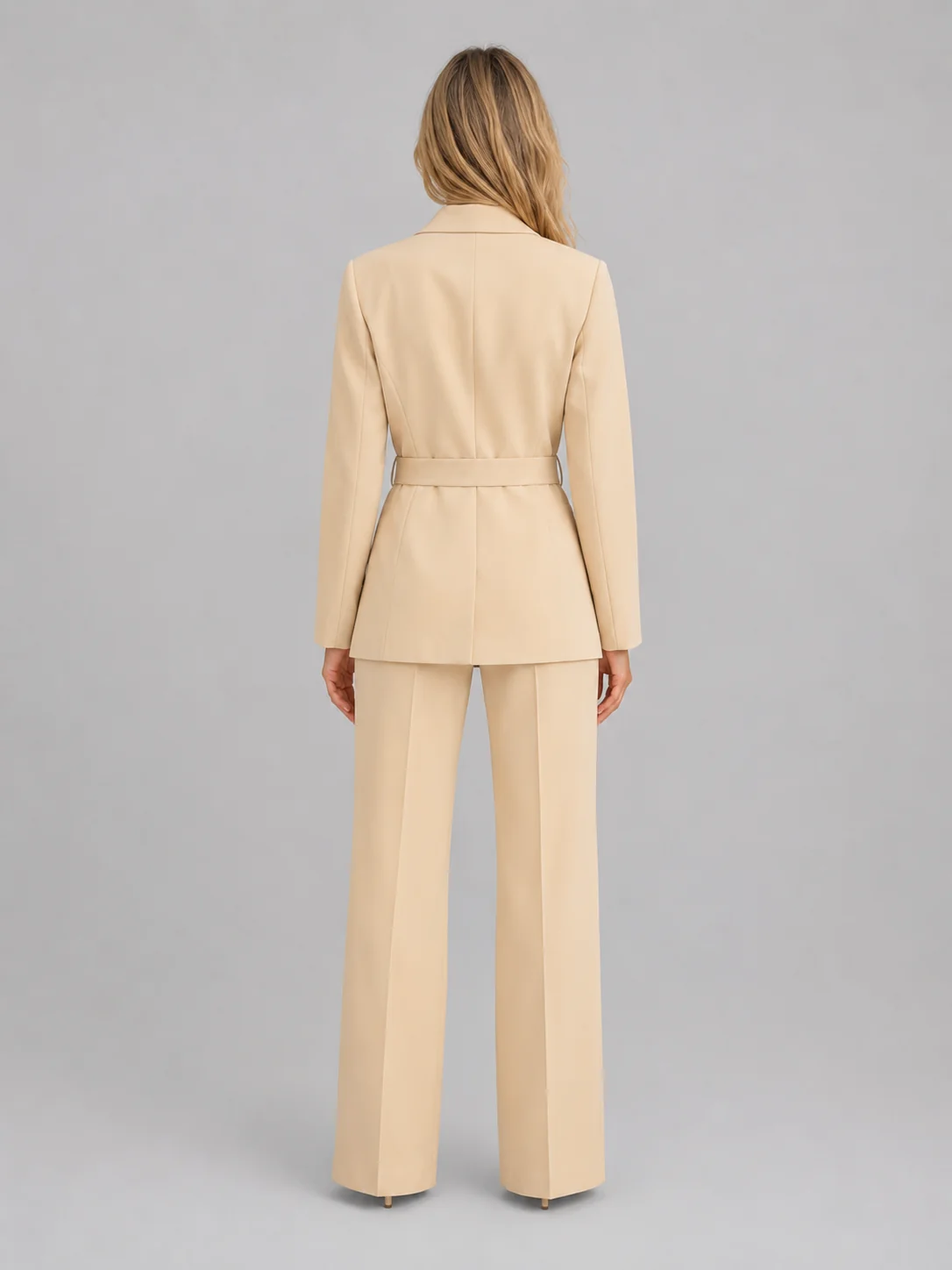 Women's Belted Trouser Suit – Shawl-Collar Blazer & Wide-Leg Trousers