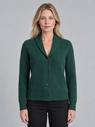 Women's Chunky Knit Cardigan - Ribbed Lapel Collar Button Up