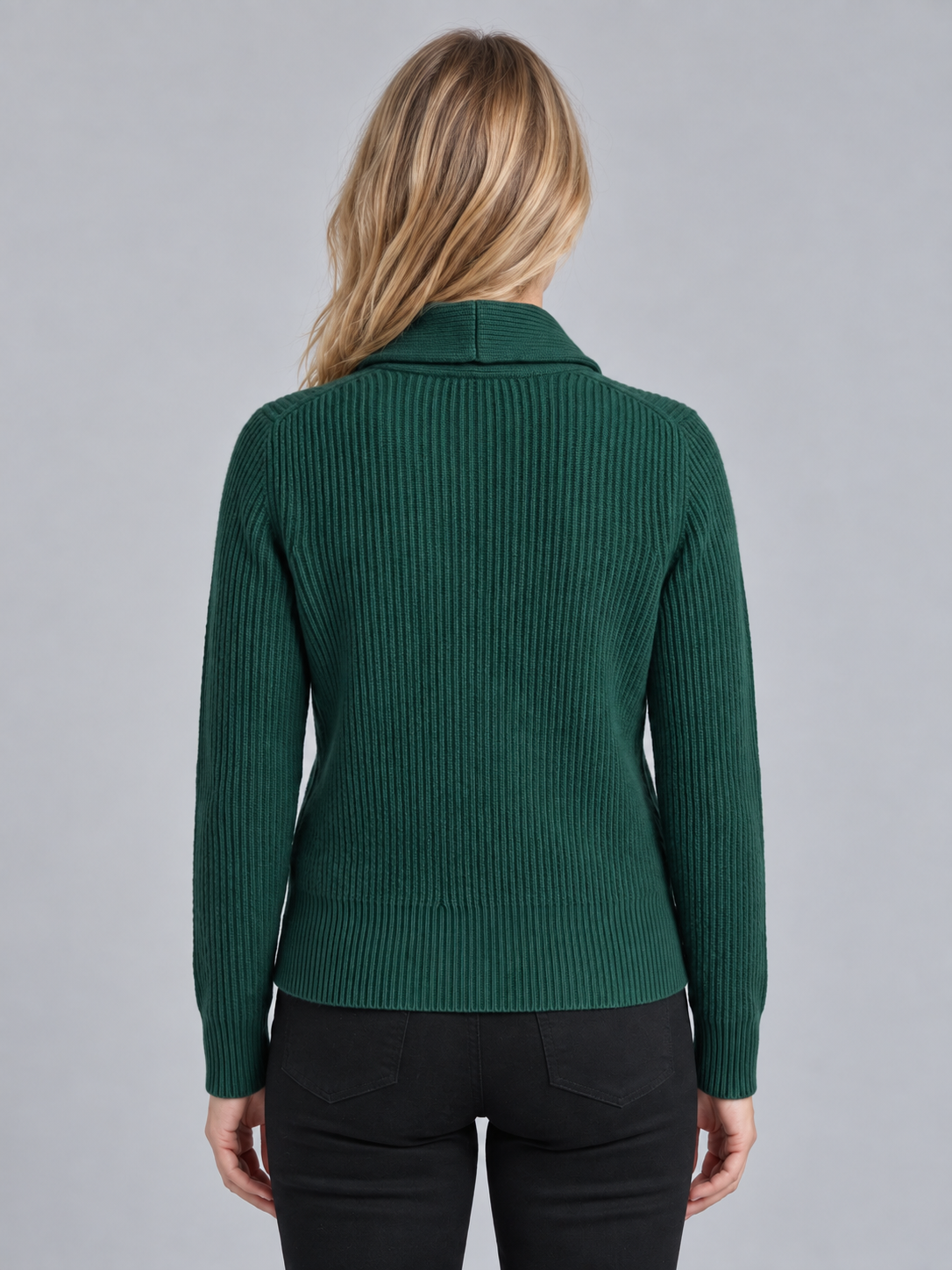 Women's Chunky Knit Cardigan - Ribbed Lapel Collar Button Up