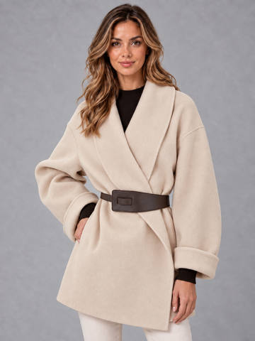 Women's Wrap Winter Coat - Belted Wide Lapel Tailored Fit