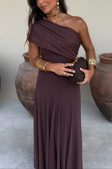 Pleated one-Shoulder summer Maxi dress for women